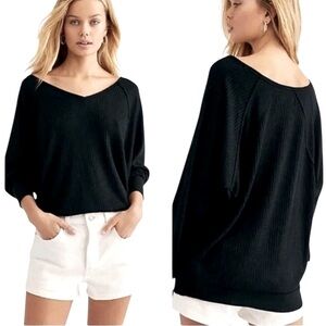 Free People Santa Clara Black Thermal Knit Oversized Top - M